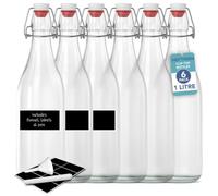 HEFTMAN Glass Bottles with Stoppers - 1 Litre, 6 Pack Swing Top Bottles