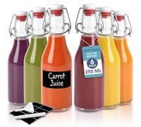 HEFTMAN Glass Bottles with Stoppers - 250ml 6 Pack Clear Swing Top Bottles for Beer Brewing with Airtight Stoppers for Wine, Condiments, Beverages, Oil, Vinegar, Kombucha & Water - 6 PCS (250ml)