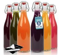 HEFTMAN Glass Bottles with Stoppers - 500ml 6 Pack Clear Swing Top Bottles for Beer Brewing with Airtight Stoppers for Wine, Condiments, Beverages, Oil, Vinegar, Kombucha & Water - 6 PCS (500ml)