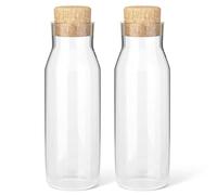 HEFTMAN Glass Carafe Bottles 2 Pack - 1 litre Glass Bottles with Cork Lid, Clear Glass Bottle for Hot & Cold Beverages, Reusable Fabric Softener Jars, Laundry Detergent Storage Bottles with Stoppers