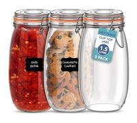 HEFTMAN Glass Clip Top Jar Set of 3-1.5L Airtight Glass Jars with Lids and Silicone Seal for Pasta, Sourdough Starter, Chutney - Kitchen Organisation Empty Glass Storage Jars (1500ml - 3 Pack)