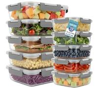 HEFTMAN Glass Food Containers with Lids - 10 Pack, 1 Litre & 370ml