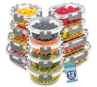 HEFTMAN Glass Food Containers with Lids - 12 Pack Meal Prep Containers, 330ml to 1L Sizes, Airtight Food Storage Container for Leftovers, Lunch, Fruit/Veg Storage, Microwave, Freezer & Dishwasher Safe