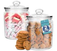 HEFTMAN Glass Jar with Lid - 2 x 2 Litre Clear, Empty Sweet Jars with Airtight Push-Top Lid - Sturdy Glass Apothecary Jars for Sweets, Coffee, Sugar, Laundry Pods Storage Container (2 Pack)