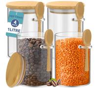 Heftman Glass Jars With Spoons 1 Litre - 4 Pack