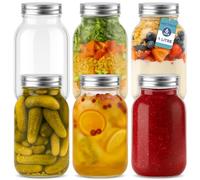 HEFTMAN Glass Mason Jars with Lids 1L - Set of 6 Large Air Tight Jars