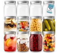 HEFTMAN Glass Mason Jars with Lids - Set of 12, 500ml Air Tight Jars