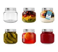 HEFTMAN Glass Mason Jars with Lids - Set of 6 250ml Air Tight Jars for Overnight Oats, Homemade Jam - Sturdy Glass Jar with Lid for Honey, Pickling, Preserving, Food Storage (250ml)