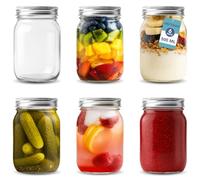 HEFTMAN Glass Mason Jars with Lids - Set of 6, 500ml Air Tight Jars