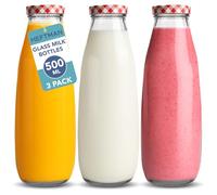 HEFTMAN Glass Milk Bottles with Lids 500ml, Set of 3