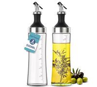 HEFTMAN Glass Olive Oil Dispenser Bottle - 2 x 500ml Easy Pour Oil & Vinegar Pots, Leak Free, Empty Salad Dressing Bottles with Wide Mouth & Removable Filter Oil Bottle - Spare Spouts, Label & Pen