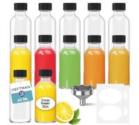 HEFTMAN Glass Shot Bottles with Lids - 12 Pack 60ml Empty Mini Bottles for Ginger Shots with 3 Funnels & Labels - Reusable, Clear, Airtight - Ideal for Juice, Oils, Liquor, Sauces