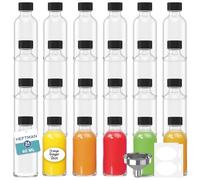 HEFTMAN Glass Shot Bottles with Lids - 24 Pack 60ml Empty Mini Bottles for Ginger Shots with 3 Funnels & Labels - Reusable, Clear, Airtight - Ideal for Juice, Oils, Liquor, Sauces