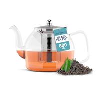 HEFTMAN Glass Teapot 800ml - Clear Glass Teapot with Infuser for Loose Tea, Serves 2-4 Cups, Heat Resistant Borosilicate, with Non-Dripping Spout & Removable Stainless Steel Strainer/Lid