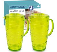 HEFTMAN Green Plastic Jugs 2 Litre - 2 Pack Plastic Jug with Lid & Vented Spout, Ideal as Water Jug for BBQ's, Cocktails, Parties, Camping & Everyday Indoor/Outdoor Use - Pack of 2