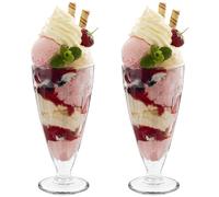 HEFTMAN Ice Cream Sundae Glasses - Set of 2, 350ml | Tall Milkshake Glasses with Classic Clear Design, Retro American Diner Style Knickerbocker Glory Glasses, Dessert Glasses