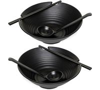 HEFTMAN Japanese Ramen Bowl Set of 2 Noodle Soup Salad Rice Spoons & Chopsticks