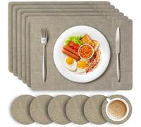 HEFTMAN Light Grey Placemats and Coasters - Set of 6, 43cm x 30cm | Large PU Leather Coasters and Place Mats for Table, Heat Resistant up to 100℃, Stain Resistant Wipe Clean Placemats