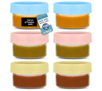 HEFTMAN Small Breakfast Pots with Lids - 6 x 100ml Small Storage Jars with Lids for Lunch Box, Sauces, Fruits Airtight Glass Overnight Oats Jars for Fridge, Pantry (100ml, 6 Pack)