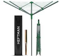 HEFTMAN Outdoor Rotary Washing Line - 45m Easy Assembly 4 Arm Rotary Washing Line Heavy Duty Weather-Proof, Powder Coated Finish Outdoor Clothes Dryer with Cover & Ground Spike (Green, 45m)