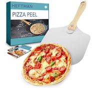 HEFTMAN Pizza Peel 12 Inch - Aluminium Pizza Paddle with Long Foldable Wooden Handle for Easy Storage, Lightweight Turning Peel for Oven, Grill, BBQ - Ideal for Baking Homemade Pizzas, Bread, Pastries