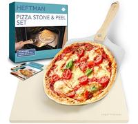 HEFTMAN Pizza Stone and Peel Set - Cordierite Pizza Stone for Oven, Grill, BBQ with Aluminium Paddle for Perfect Crust - Baking Stone for Bread, Cookies