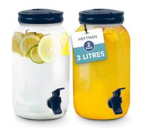 HEFTMAN Plastic Drink Dispenser with Tap - 2 Pack 3L Cold Water Dispenser with Tap, Handle, Screw-Top Lid Fridge Water Dispenser Cocktails, Infused & Soft Drinks for BBQ's Parties Home (Blue)