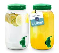 HEFTMAN Plastic Drink Dispenser with Tap - 3L, 2 Pack (Green)
