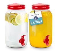 HEFTMAN Plastic Drink Dispenser with Tap - 2 Pack 3L Cold Water Dispenser with Tap, Handle, Screw-Top Lid Fridge Water Dispenser Cocktails, Infused & Soft Drinks for BBQ's Parties Home (Rose Red)