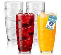 HEFTMAN Plastic Tumblers Set of 4-550ml Acrylic Tumbler Glasses with Swirl Design, Stackable Re-usable Plastic Glasses for Garden, Picnics, Camping, BBQs, Parties or Everyday Use (Clear)