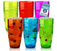 HEFTMAN Plastic Tumblers Set of 6-550ml Acrylic Tumbler Glasses with Swirl Design, Stackable Re-usable Plastic Glasses for Garden, Picnics, Camping, BBQs, Parties or Everyday Use (Coloured)