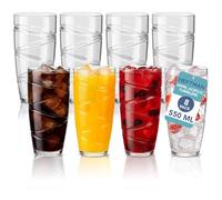 HEFTMAN Plastic Tumblers Set of 8-550ml Acrylic Tumbler Glasses with Swirl Design, Stackable Re-usable Plastic Glasses for Garden, Picnics, Camping, BBQs, Parties or Everyday Use (Clear)