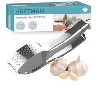 HEFTMAN Pro Heavy Duty Stainless Steel Garlic Press & Ginger Squeezer - Unpeeled Cloves, Large Capacity, Dishwasher Safe - HMGP