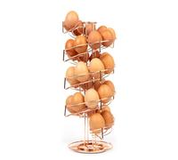 HEFTMAN Rose Gold Spiral Egg Holder - Freestanding Egg Storage for Kitchen for Up To 32 Eggs - Sturdy, Rotatable, Anti-Slip Base - Keep in Date Order, Roll Down Dispenser