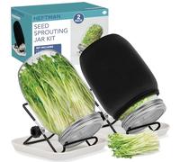 HEFTMAN Seed Sprouting Jar Kit - 2 Pack Microgreens Growing Kit Mason Sprouting Jar with Mesh Lids, Sprouting Tray, Stands, Shading Cloths & Brush - Broccoli, Mung Beans, Alfalfa, Bean Sprouter Kit