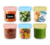 HEFTMAN Small Breakfast Pots with Lids - 6 x 200ml Small Storage Jars with Lids for Lunch Box, Sauces, Fruits Airtight Glass Overnight Oats Jars for Fridge, Pantry (200ml, 6 Pack)