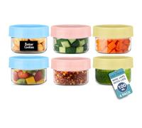 HEFTMAN Small Breakfast Pots with Lids - 6 x 100ml Small Storage Jars with Lids for Lunch Box, Sauces, Fruits Airtight Glass Overnight Oats Jars for Fridge, Pantry (100ml, 6 Pack)