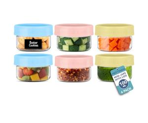 HEFTMAN Small Breakfast Pots with Lids - 6 x 100ml Small Storage Jars with Lids for Lunch Box, Sauces, Fruits Airtight Glass Overnight Oats Jars for Fridge, Pantry (100ml, 6 Pack)
