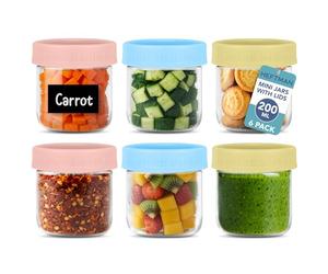 HEFTMAN Small Breakfast Pots with Lids - 6 x 200ml Small Storage Jars with Lids for Lunch Box, Sauces, Fruits Airtight Glass Overnight Oats Jars for Fridge, Pantry (200ml, 6 Pack)