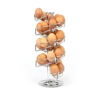 HEFTMAN Spiral Egg Holder Silver - Freestanding Egg Storage for Kitchen for Up To 32 Eggs - Sturdy, Rotatable, Anti-Slip Base - Keep in Date Order, Roll Down Dispenser