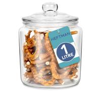 HEFTMAN Glass Jar with Lid - 1 Litre Clear, Empty Sweet Jars with Airtight Push-Top Lid - Sturdy Glass Vintage Apothecary Jars Perfect for Sweets, Coffee, Sugar, Laundry Pods Storage Container