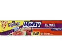 Hefty 2x Stronger 2.5 Gallon Jumbo Storage Bags, 15 Count (Pack of 2) Total 30 Bags
