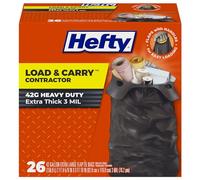Hefty Load and Carry Contractor Heavy Duty | Extra Thick 42 Gallon Contractor Bags with Extra Long Flap Tie Handles, Easy to Carry, Handles Tough Debris, Black, Unscented
