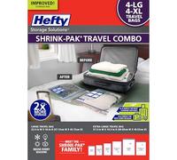 Hefty Shrink-Pak Travel Storage Bags - For Clothes, Pillows, Towels, Blankets & More - Space Saver Suction Sealer Bags for Luggage or Moving - 4 Large, 22.5x18 Inches, 4 XL, 27.5x 19.5 Inches