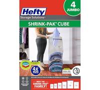 Hefty Shrink-Pak Vacuum Storage Bags - For Clothes, Pillows, Towels, Blankets & More - Space Saver Vacuum Suction Sealer Bags for Home or Travel - 4 Jumbo Cubes, 43.5 x 34 x 18 Inches