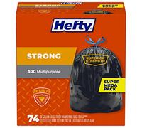 Hefty Strong Large 30 Gallon Trash Bags - Multipurpose - Drawstring - 74 Count