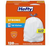 Hefty Strong Tall Kitchen Trash Bags - 13 Gallon, 120 Count | Bulk Pack, 13 Gallon Trash Bags with Drawstrings, Resists Leaks, Punctures, Tears, Ideal for Kitchens, Laundry Rooms