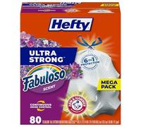 Hefty Ultra Strong 13 Gallon Trash Bags, Tall Kitchen Trash Bags 13 Gallon Size, Resist Leaks, Punctures, and Rips, Continuous Odor Control, White, Fabuloso Scent, 80 Bags