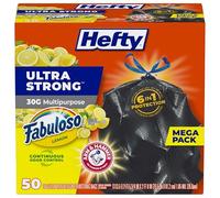 Hefty Ultra Strong Multipurpose Large Trash Bags, Black, Fabuloso Lemon Scent, 30 Gallon, 50ct