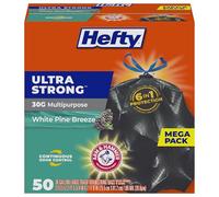 Hefty Ultra Strong Multipurpose Large Trash Bags, Black, White Pine Breeze Scent, 30 Gallon, 50 Count